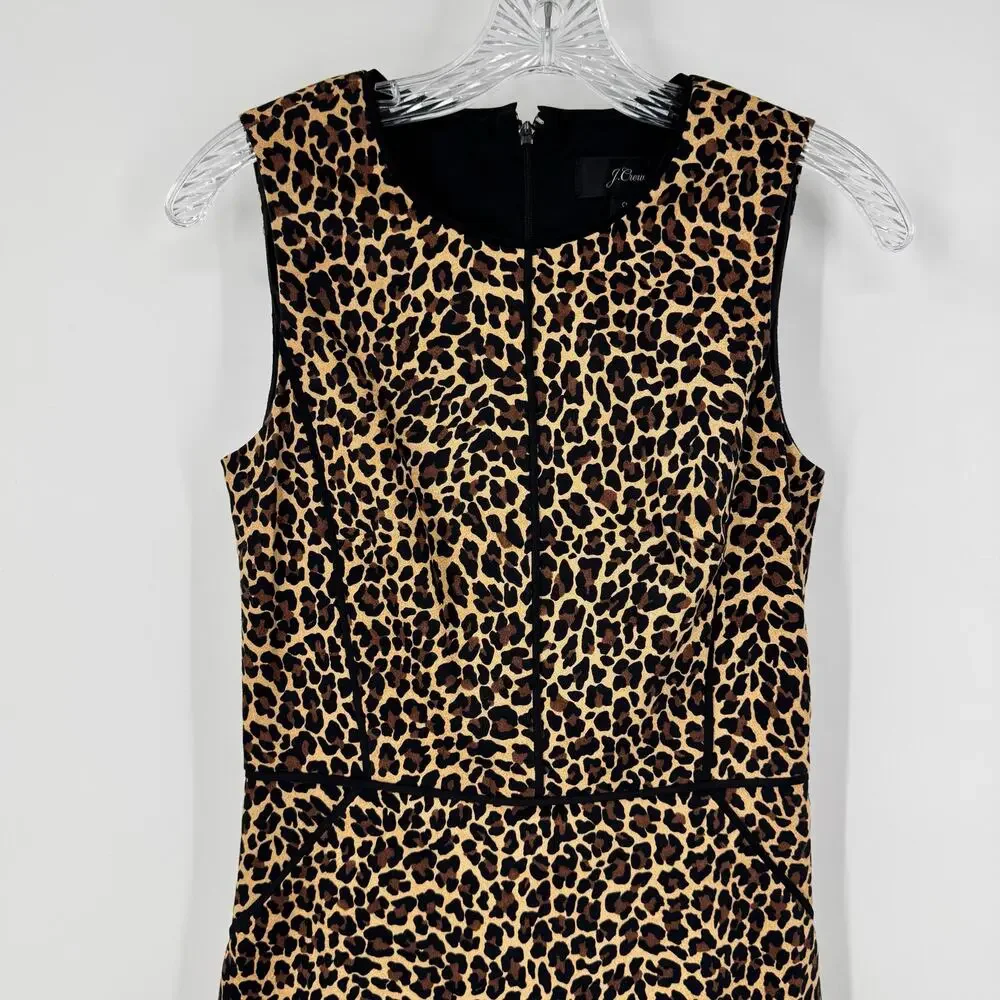 J. Crew Vegas Leopard Print Sheath Dress Size 0 Preppy Careerwear Classic